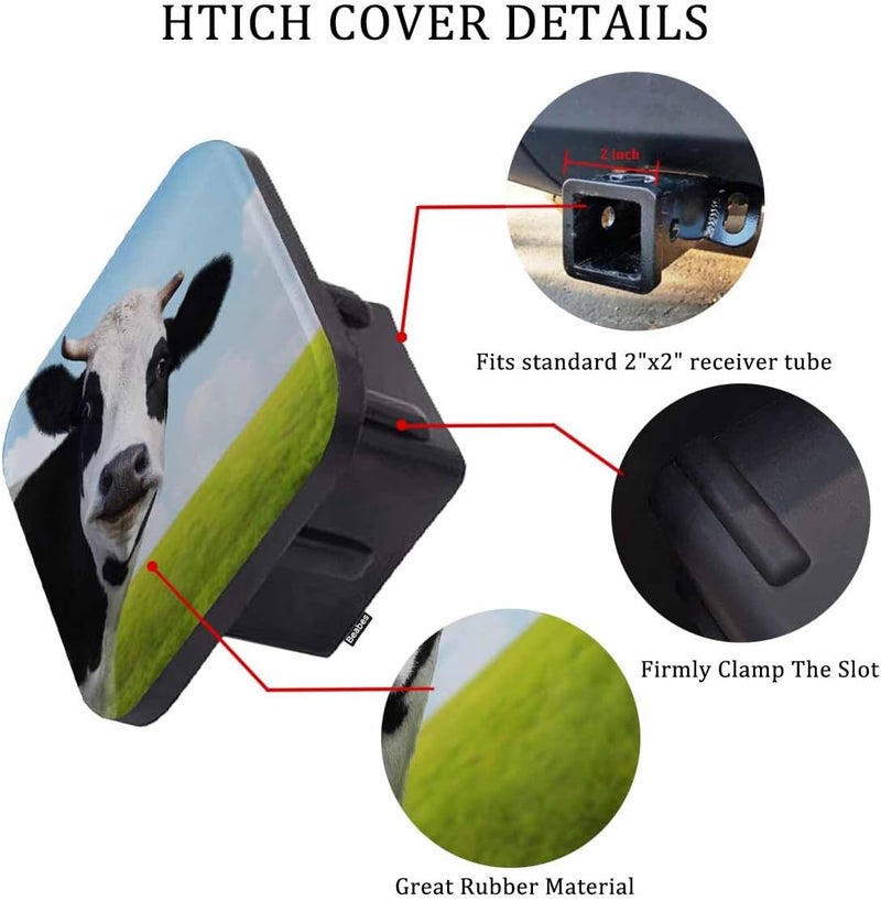 Beabes Cow Receiver Hitch Cover, Cute Farm Cattle Cow Milk Green Meadow Towing Hitch Cover Plug Fits 2 Inch Receivers, Funny Hitch Tube Covers Trailer Hitch Accessories for Men Women - Image 3